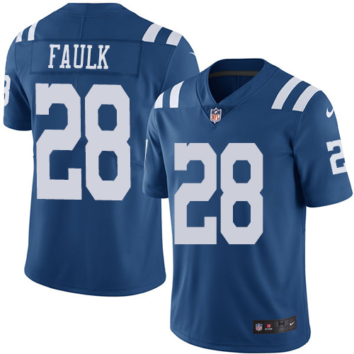 Nike Colts #28 Marshall Faulk Royal Blue Men's Stitched NFL Limited Rush Jersey - Click Image to Close